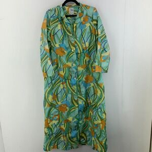 Vintage Jean Atkins Japan Floral Psychedelic Maxi Robe Housecoat Large Dopamine